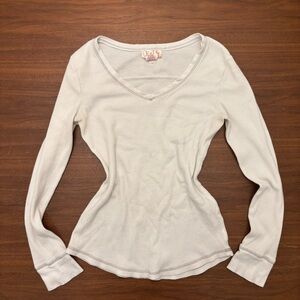 Vintage OP Women's white Long Sleeve Henley Top